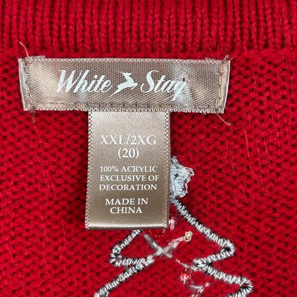 Vintage White Stag Womens Knit Sweater Vest Size XXL Christmas Holidays Beaded - Picture 5 of 8